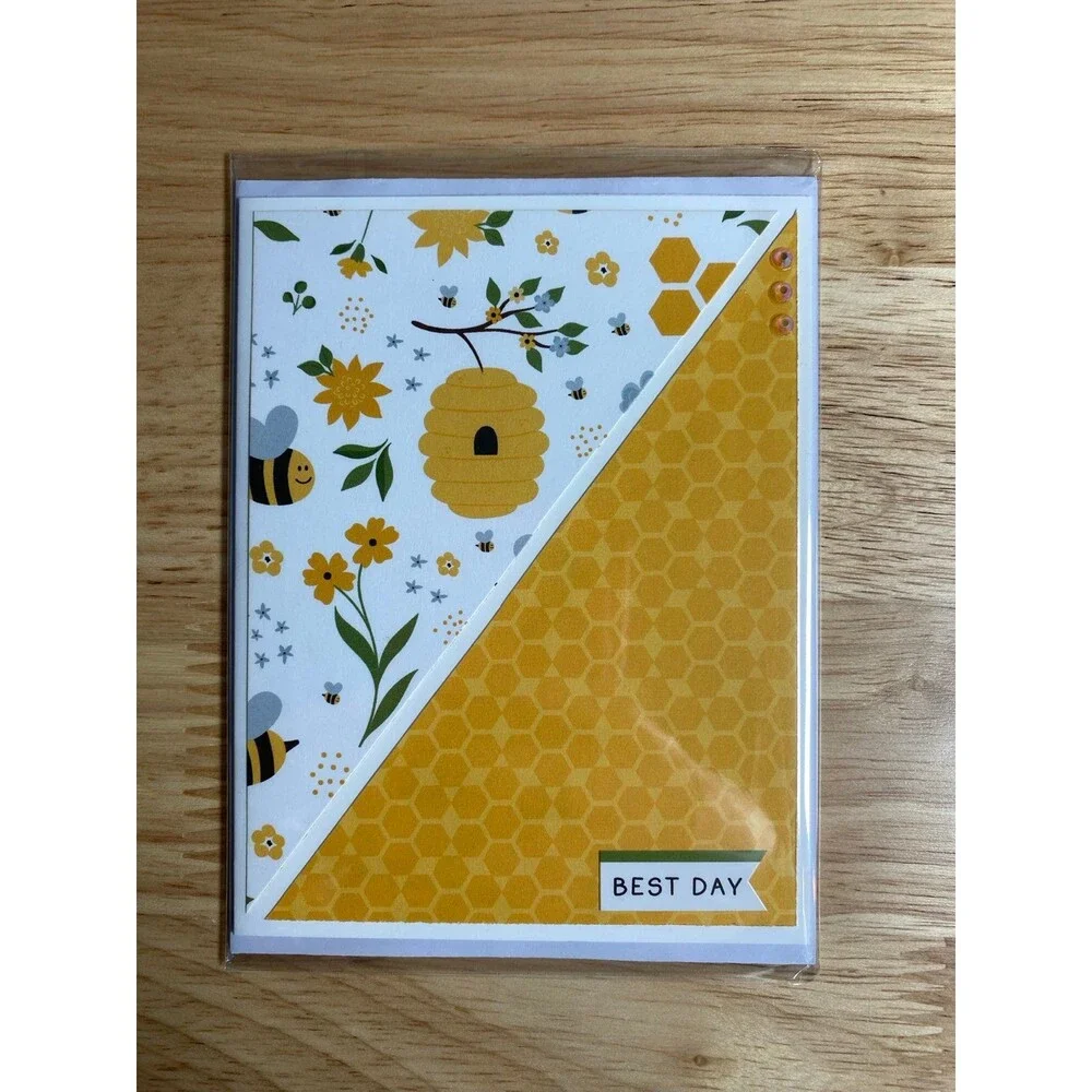 Bee & Flowers Greeting Card – Handmade A2 Card – All Occasion Blank Card